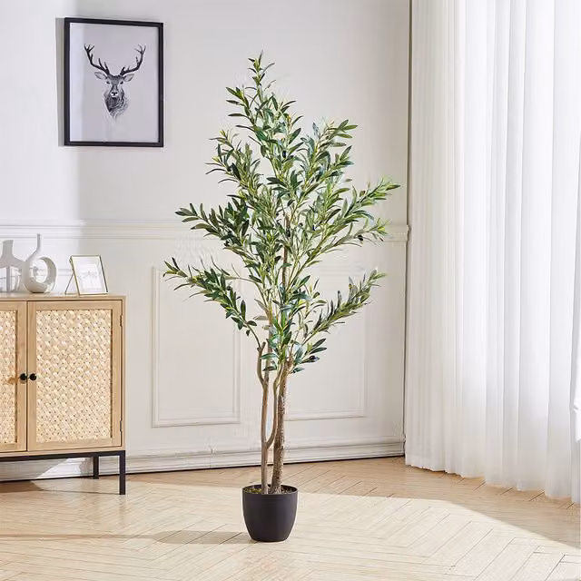 Livingandhome Artificial Mediterranean Olive Tree in Green Plastic Pot for Tabletop Display