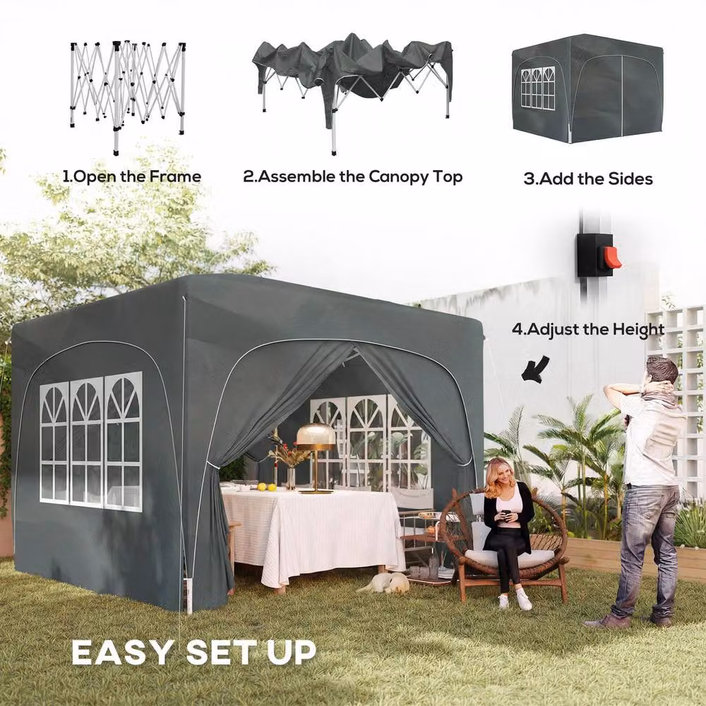 OUTSUNNY UPF50+ Pop Up Gazebo with Sides and Carry Bag, Dark Grey, W/D/H: 300 x 300 x 275 cm – 4