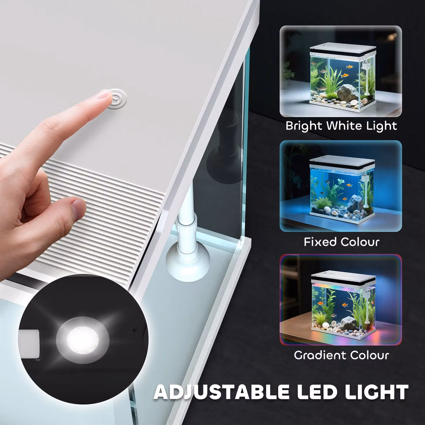 PAWHUT Small Fish Tank with Filter System, LED Lights and Water Pump, White, 14L – 4