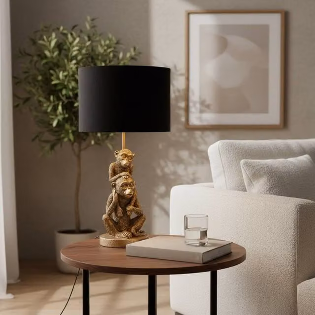 Madison & Mayfair Monkey Desk Lamp in Gold/Brass with Black Shade