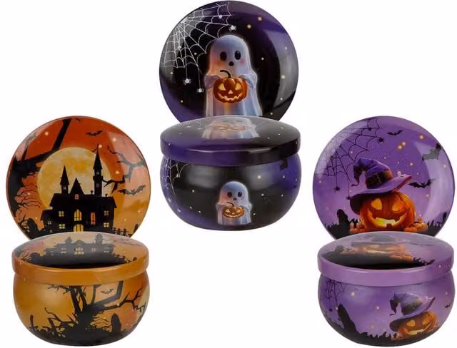 VFM e-Store Halloween Ceramic Tealight Candle Pot in Multicolour House, Ghost and Pumpkin Designs