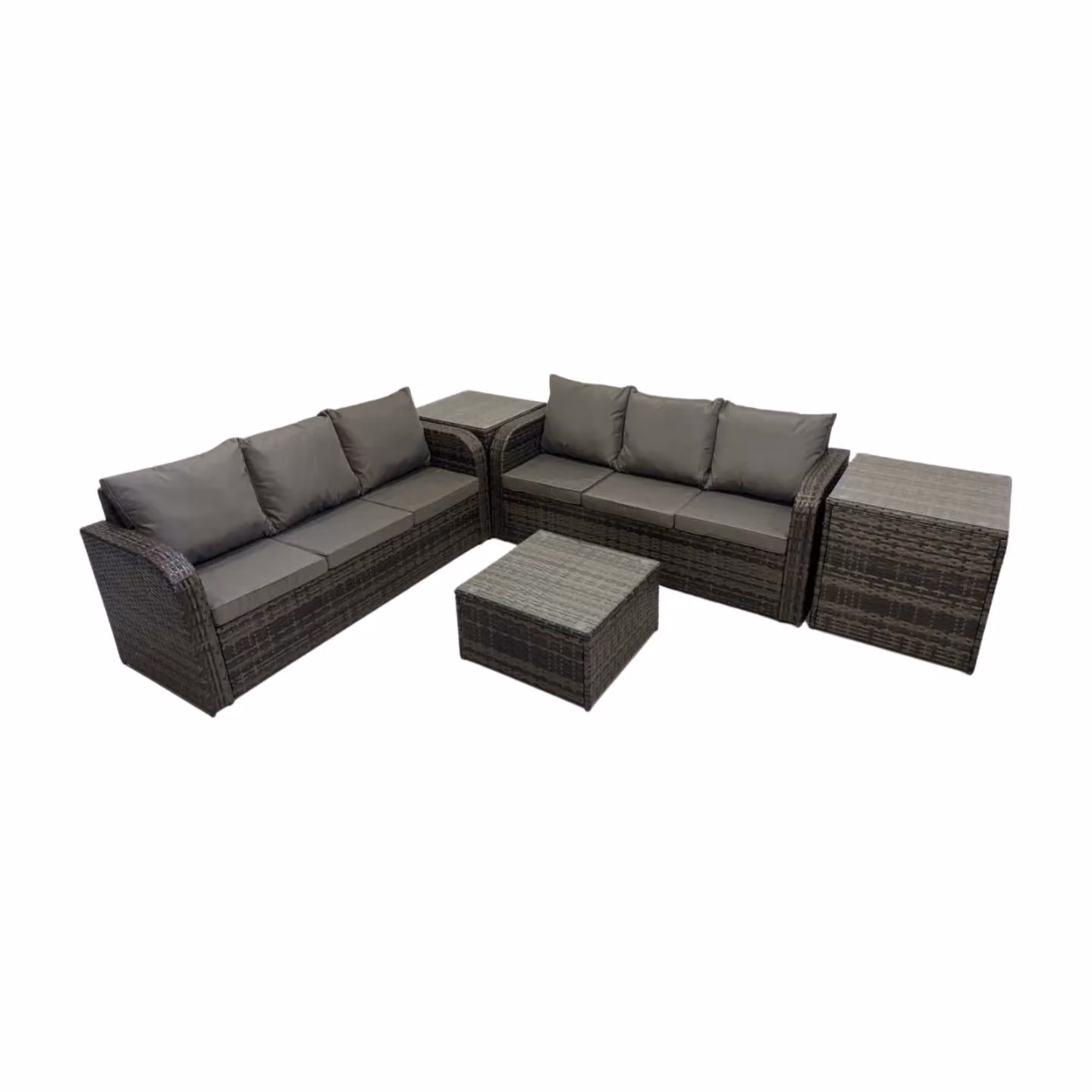 Fimous Modern Rattan Garden Furniture Set in Grey with 3-Seater Sofa, Coffee Table and Upholstered Cushions – 2