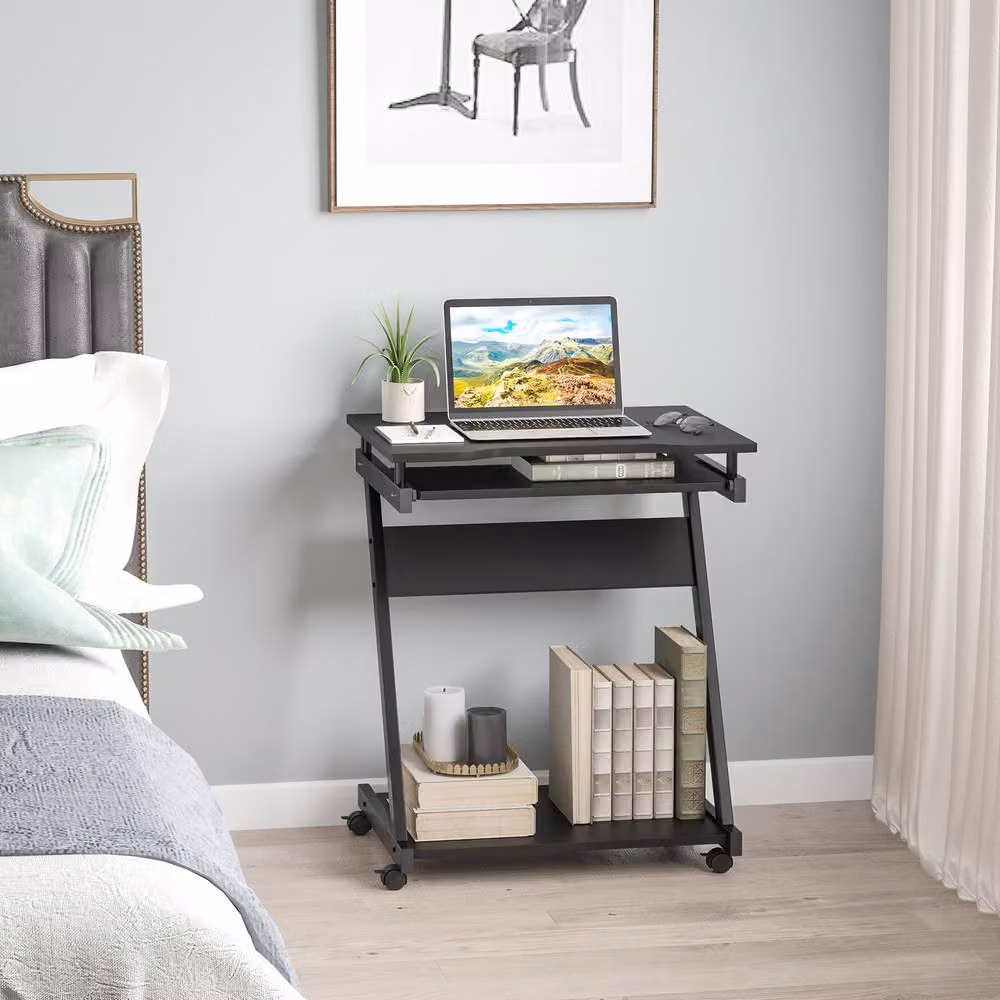 STILVORA Modern Computer Desk with Castors and Keyboard Tray in Black – 8