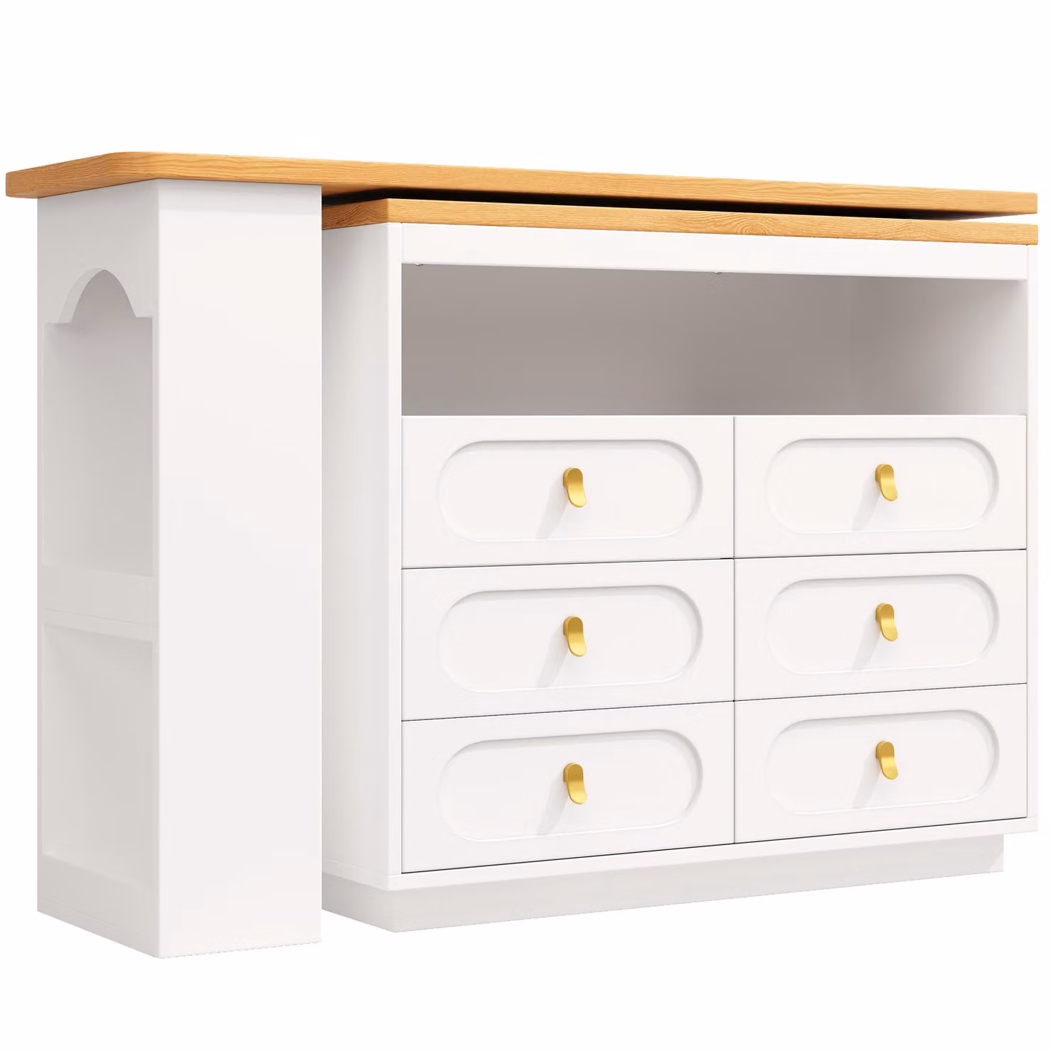 Aosom UK 360 Degree Rotating Kitchen Island Side Table with Double Spice Rack and 6 Drawers, White, W: 137 cm, D: 39 cm, H: 90 cm – 2