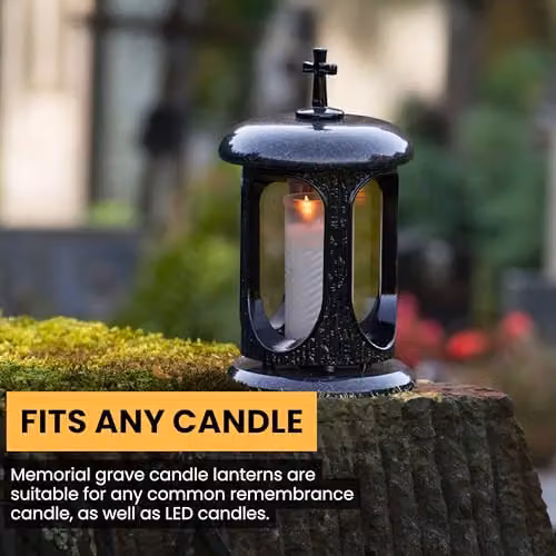 NOVECRAFTO Black Granite Memorial Lantern with Cross, Height: 22 cm – 7