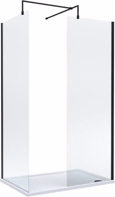 Balterley Matt Black Walk-In Wetroom Shower Bundle with Rectangular Tray and Transparent Glass, W: 120 cm, D: 80 cm