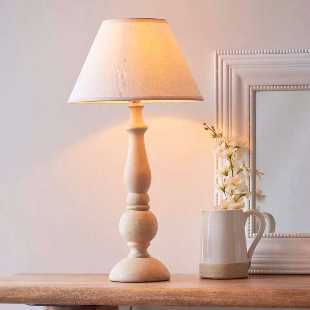 Netlighting Hidcote Wood Table Lamp with White Fabric Ivy Shade, Height: 30 cm – 2
