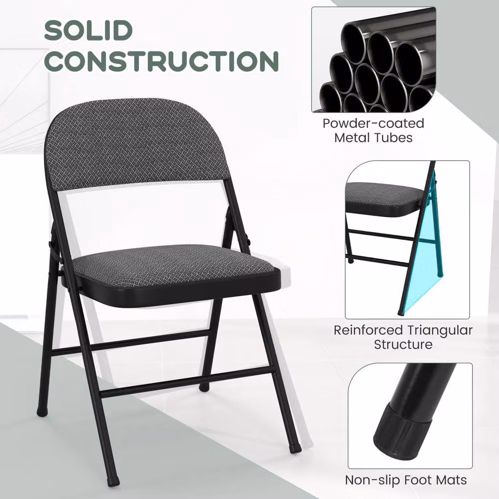 Costway Set of 6 Folding Fabric Padded Chairs with Sponge Seat and Backrest in Grey – 5