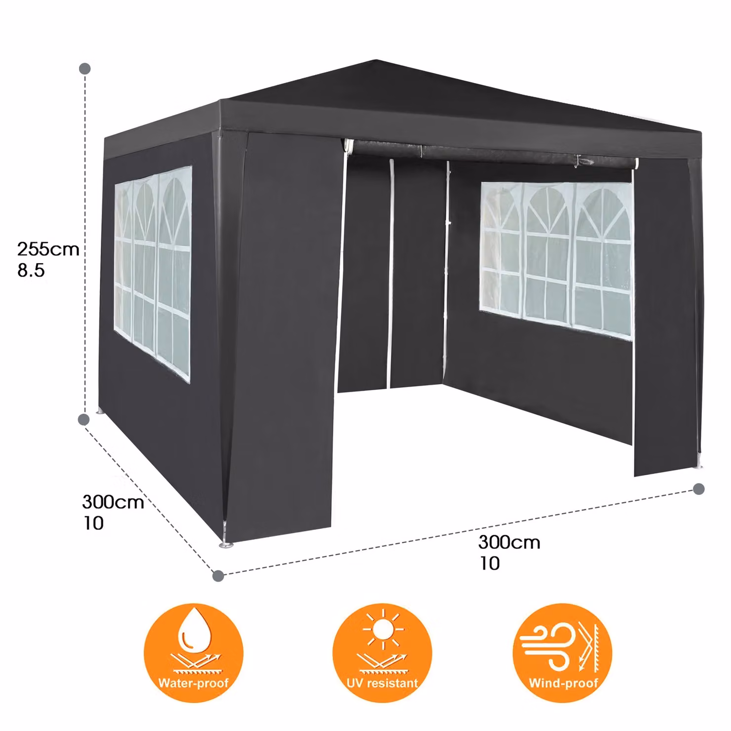 MCC Direct Event Gazebo with Removable Sides, Grey, W/D/H: 300 x 300 x 255 cm – 2
