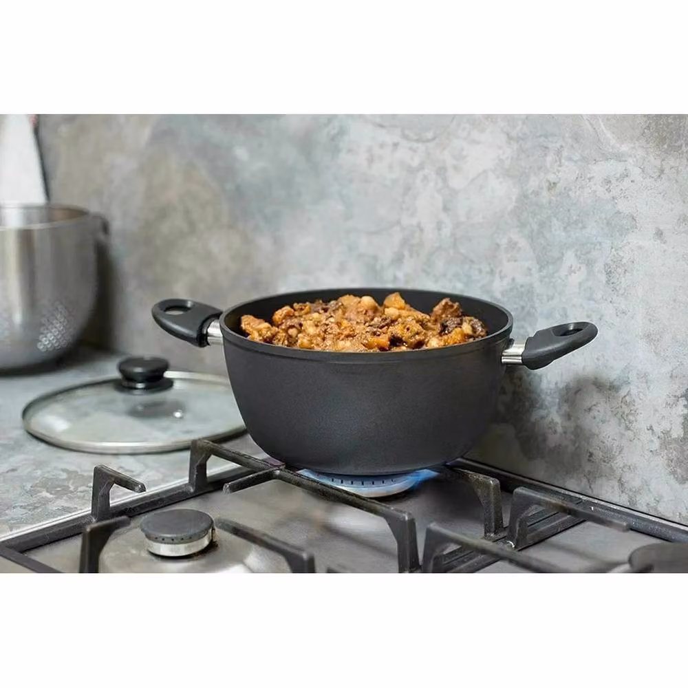 VOGREX Black Die-Cast Non-Stick Deep Stock Pot with Glass Lid, Diameter: 24 cm – 2