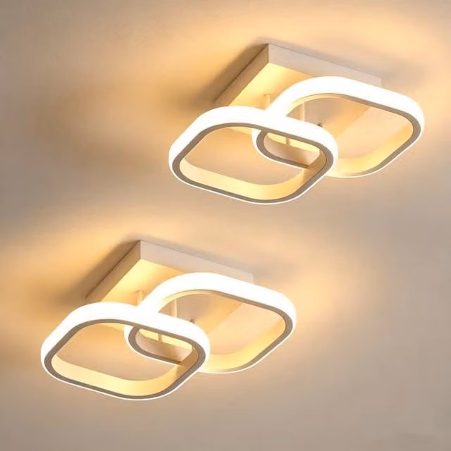 COMELY 2 Piece Modern Square LED Ceiling Light Set, 22W, White, W/D/H: 23 x 23 x 9 cm