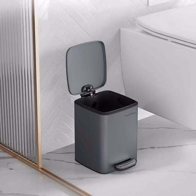 The Bazaarist Steel Pedal Waste Bin with Soft Close and Removable Inner Bucket, Dark Grey