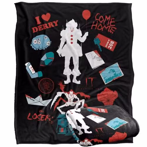 LOGOVISION It Chapter 2 Pennywise Icons Super Soft Fleece Throw Blanket, Multicolour, W: 152 cm, D: 127 cm