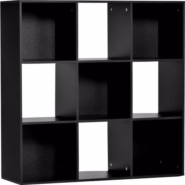 HOMCOM 3-Tier 9-Cube Storage Unit and Bookcase Organiser in Black MDF – 1