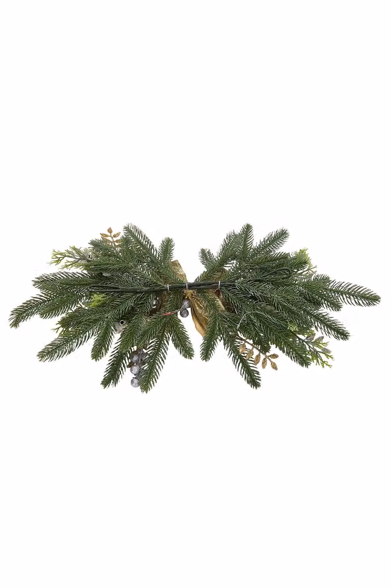 Living and Home Christmas Wall Hanging Swag Decoration in Green with Foliage and Baubles
