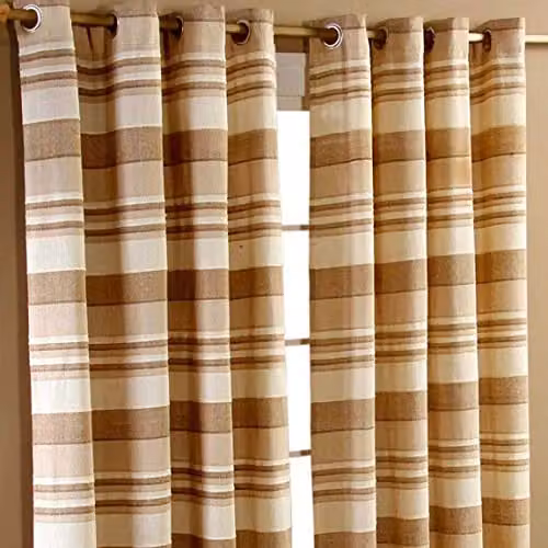 Homescapes Morocco Striped Cotton Eyelet Curtain Pair in Beige, Width: 140 cm, Drop: 137 cm – 3