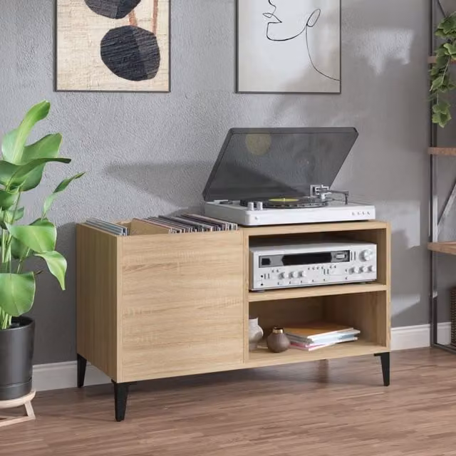 Berkfield Home Sonoma Oak Record Cabinet in Brown, W: 84.5 cm, D: 38 cm, H: 48 cm