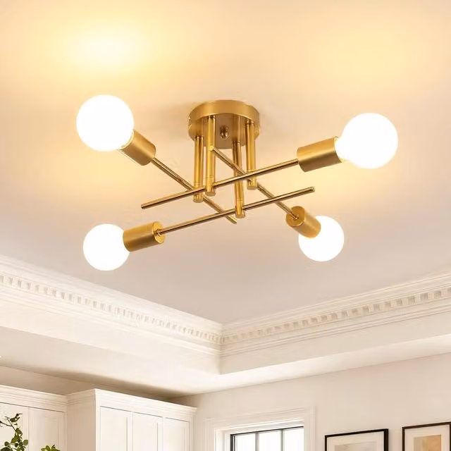 Goeco Vintage Sputnik Ceiling Light, 4-Bulb Metal Chandelier in Gold/Brass – 1