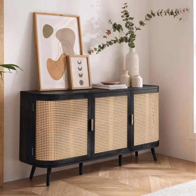 Birlea Sark 3 Door Rattan Sideboard Curved Black Cupboard