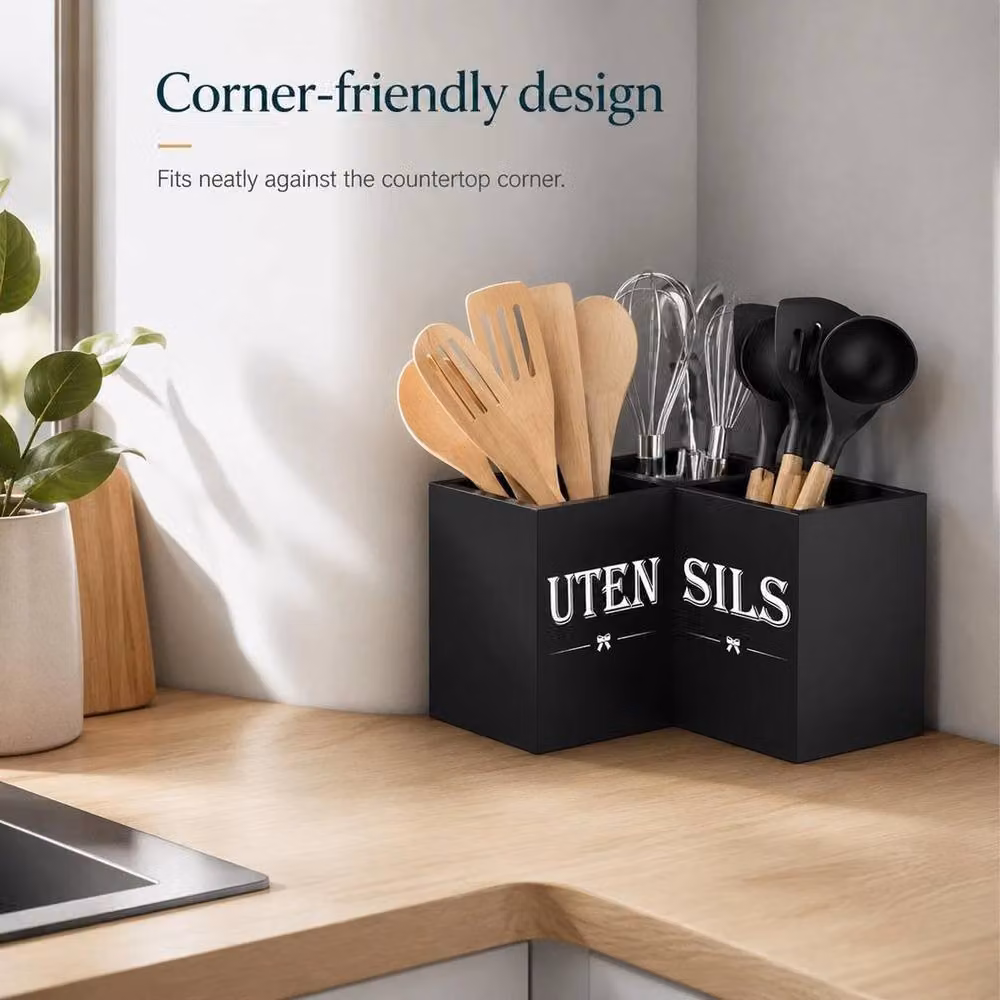 Kelvenix Black Wooden Freestanding Kitchen Utensil Holder – 4