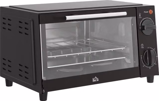 HOMCOM 9L Compact Convection Mini Electric Oven with Timer and Adjustable Heat, Black