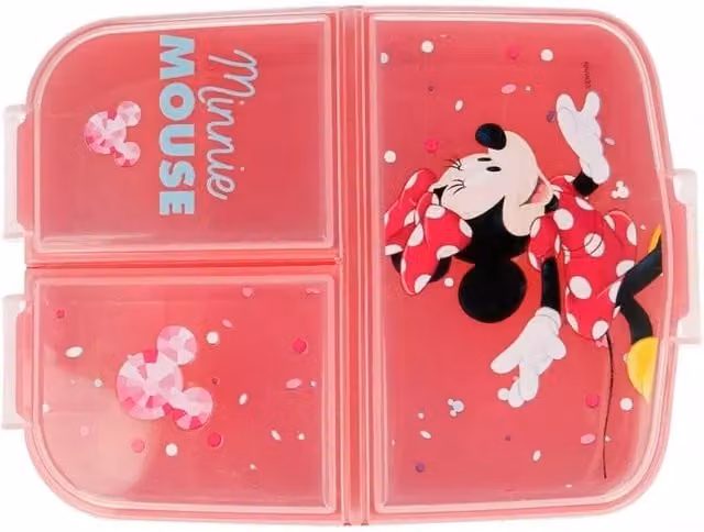 Official Licensed Minnie Mouse 3-Compartment Leakproof Plastic School Lunch Box in Blue and Pink