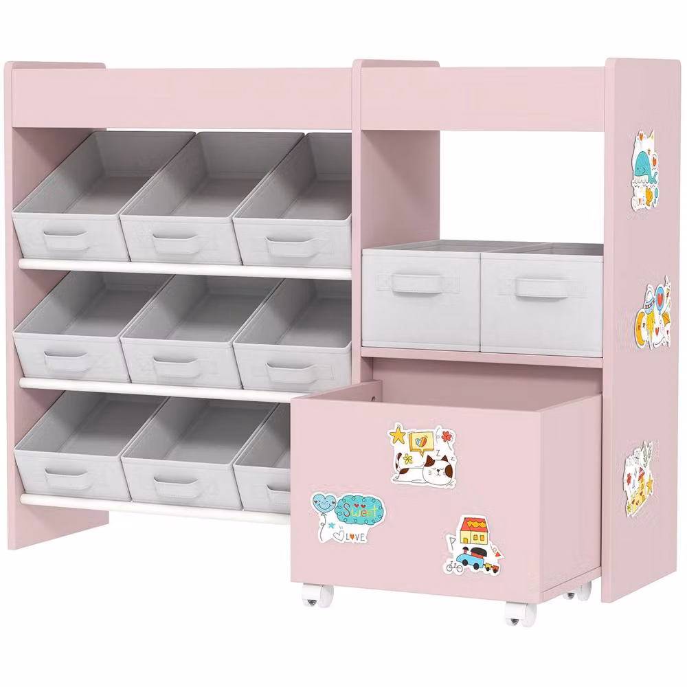 STILVORA Toy Storage Unit with 11 Bins and Cabinet in Pink – 3