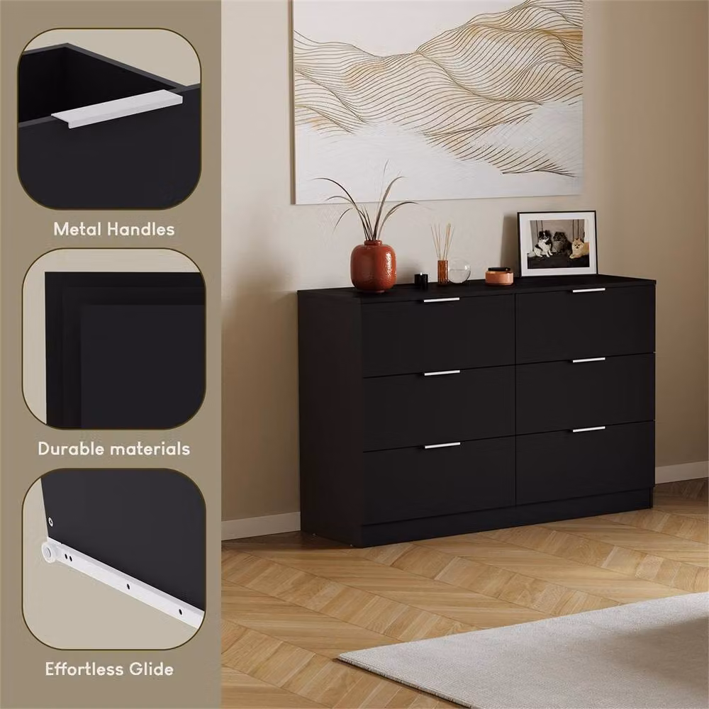EONLION Black 6 Drawer Chest Bedroom Storage Furniture, Width: 100 cm – 4