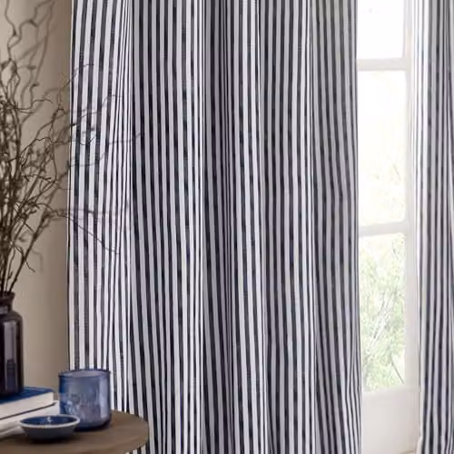 Riva Home Blue Striped Opaque Eyelet Curtain Pair, W: 168 cm, H: 137 cm – 2