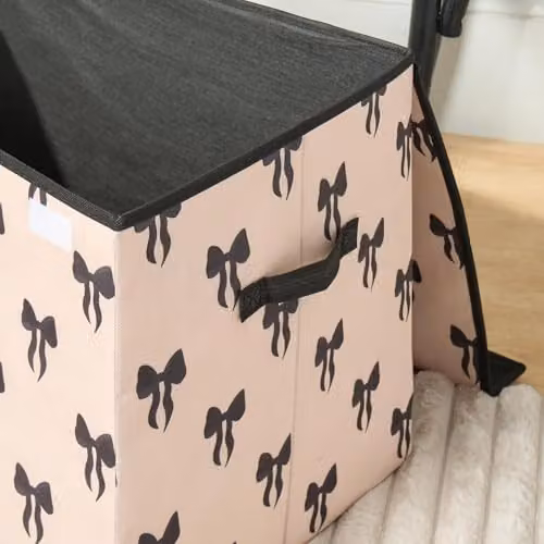 OHS Large Collapsible Fabric Storage Box with Lid in Black and White – 2
