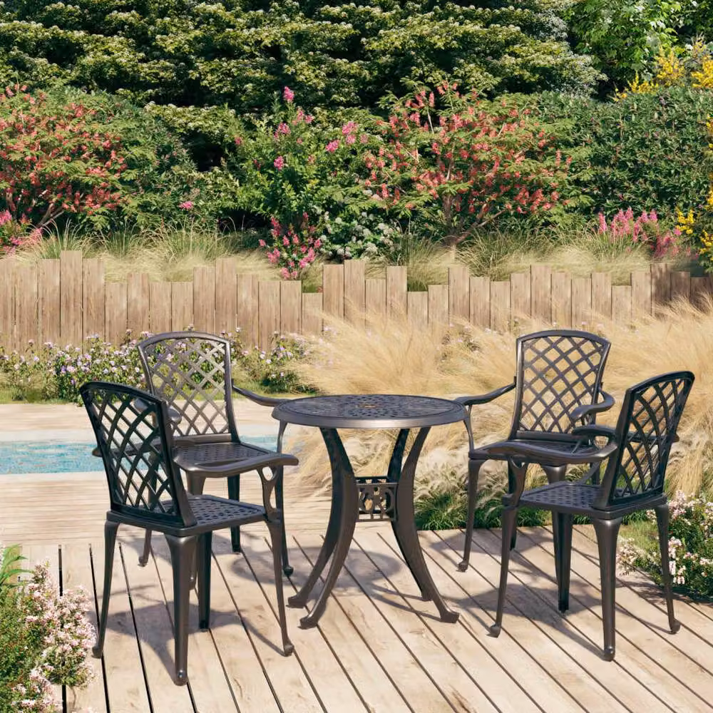 Berkfield Home 5 Piece Cast Aluminium Bistro Set in Matt Black – 2