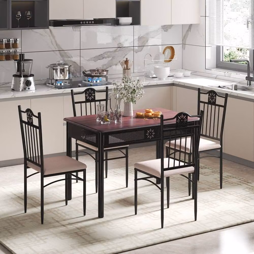 Costway 5 Piece Modern Dining Table and Chairs Set in Brown – 3