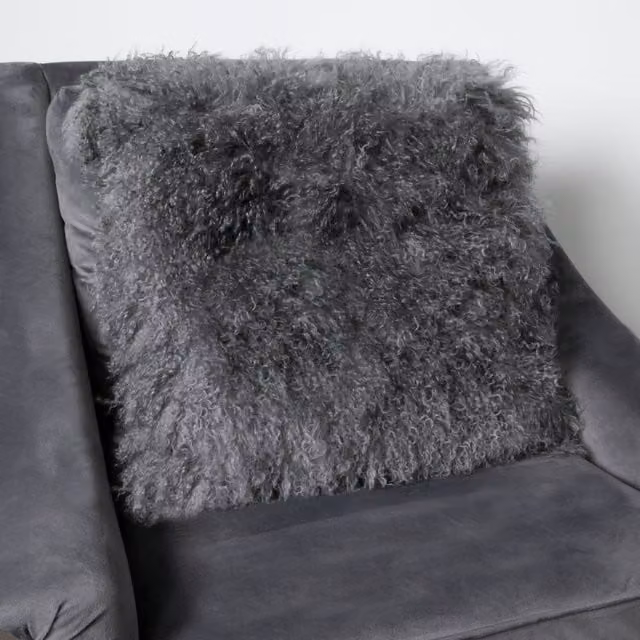 Native Natural Square Curly Grey Sheepskin Cushion