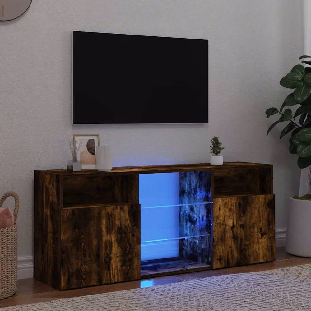 Berkfield Home TV Cabinet with LED Lights in Smoked Oak Brown, W/D/H: 120 x 30 x 50 cm – 2