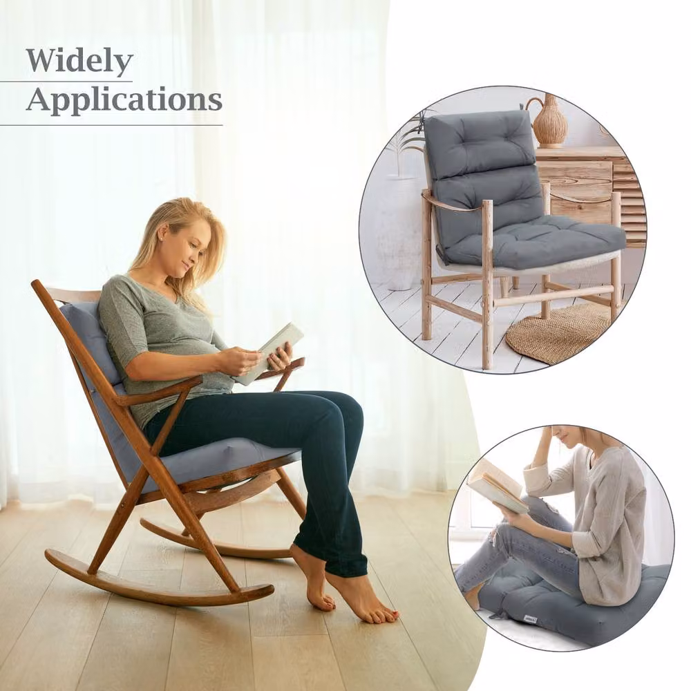 Gymax High Back Patio Chair Seat Pads with Non-slip Rope Belts in Grey – 7