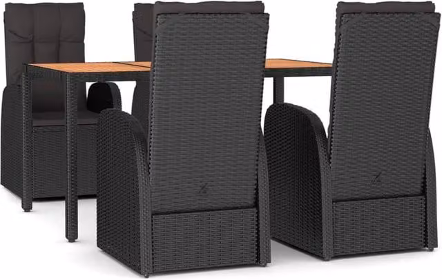 Berkfield Home 5 Piece Black Poly Rattan and Solid Acacia Wood Garden Dining Set – 1