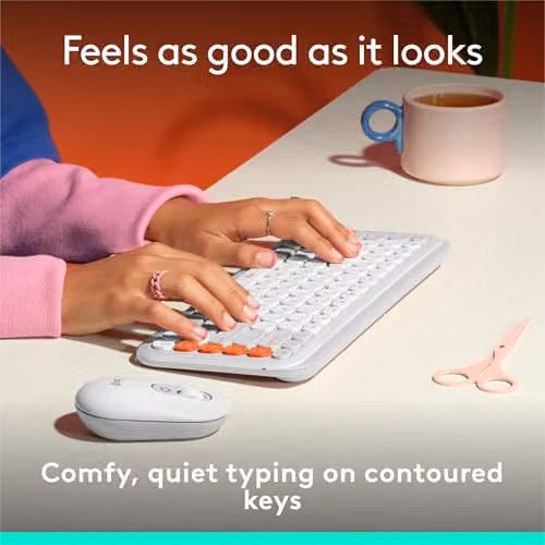 Logitech Pop Icon Keys Wireless Bluetooth Keyboard in Off White and Orange – 3