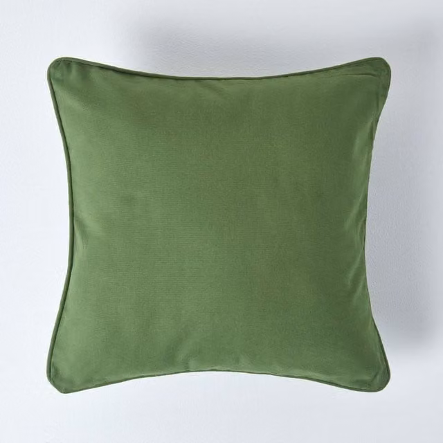Homescapes Plain Cotton Square Cushion Cover, Green, W/D/H: 30 x 30 x 30 cm