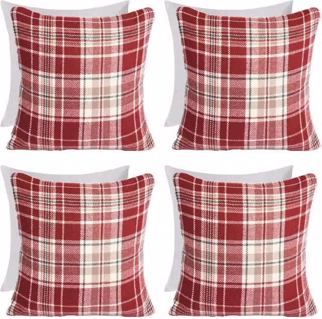 Pack of 4 OHS Dorset Woven Check Filled Square Cushions in Red
