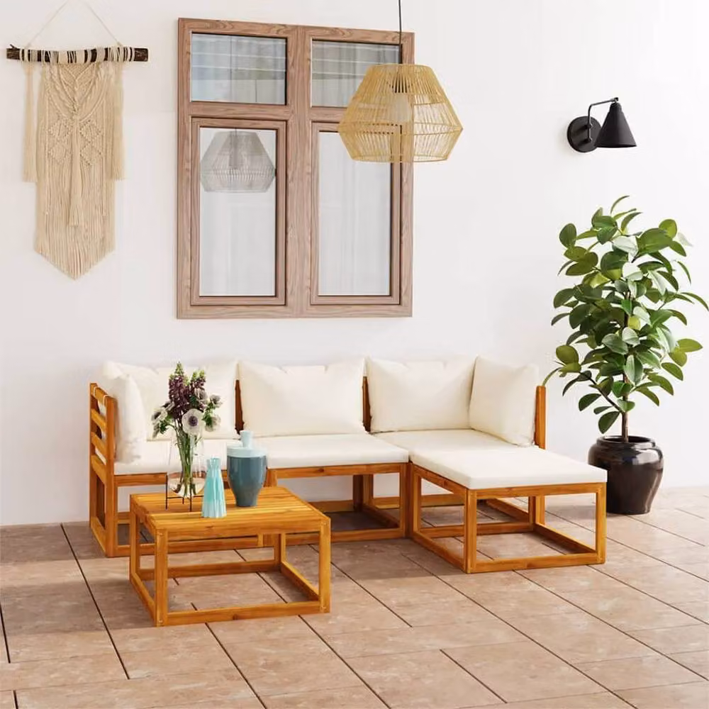 Berkfield Home 9 Piece L-Shape Garden Lounge Set with Cushions and Coffee Table in Brown Solid Acacia Wood – 2
