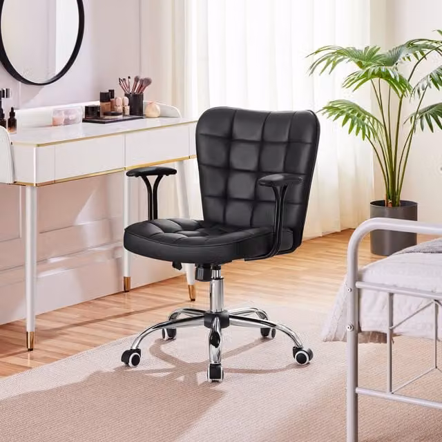 Yaheetech Modern PU Leather Task Chair with Armrests and 360 Degree Swivel, Black