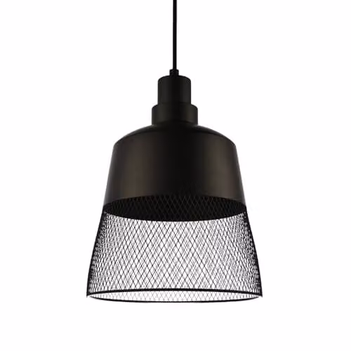 Happy Homewares Industrial Cylinder Pendant Light Shade with Metal Wire Mesh Grill in Black, W: 24 cm, H: 27 cm
