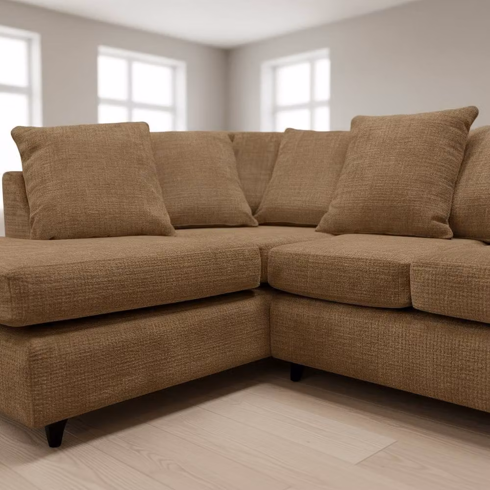 Abakus Direct Jumbo Chenille L-Shaped Corner Sofa with Chaise in Brown, Left Hand Facing – 2