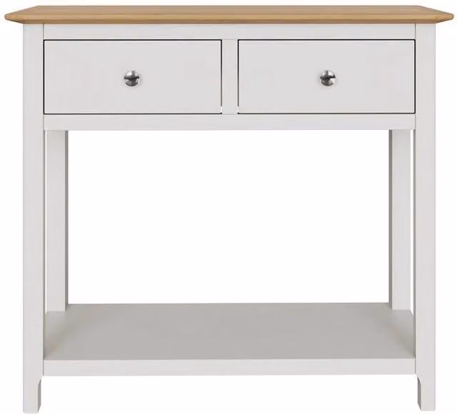 KORVIXA 2 Drawer Solid Oak Console Table in White Finish, Width: 100 cm