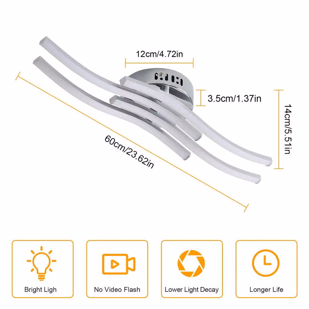 Pheashine Silver 4 Parallel Wave LED Ceiling Light, 24W, 4500K, W/D/H: 52 x 52 x 13 cm – 2