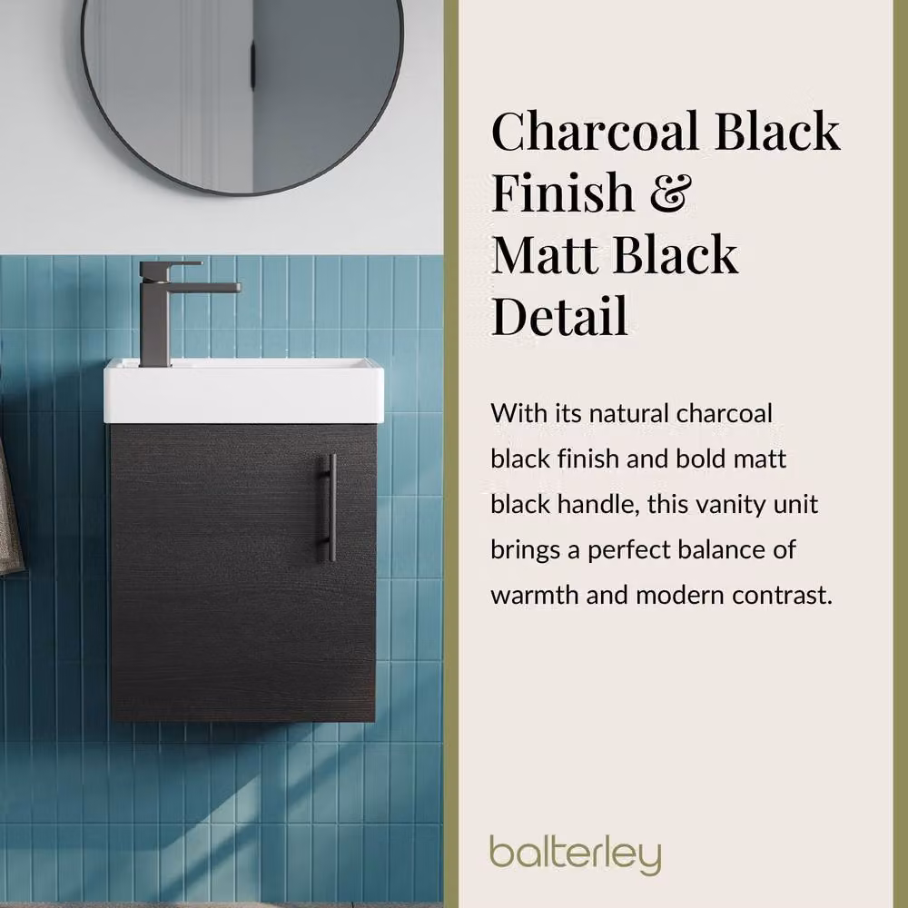 Balterley Wall Mounted Vanity Basin in Anthracite and Matt Black, W: 40 cm, D: 52 cm, H: 40 cm – 4