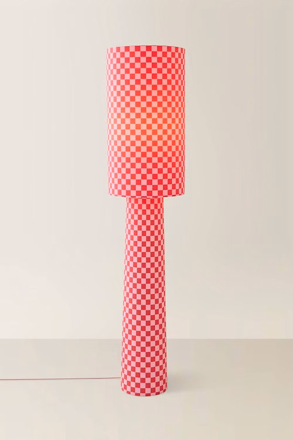 ValueLights Pritchard Pink and Red Checkerboard Drum Shade Midi Floor Lamp in Fabric – 2