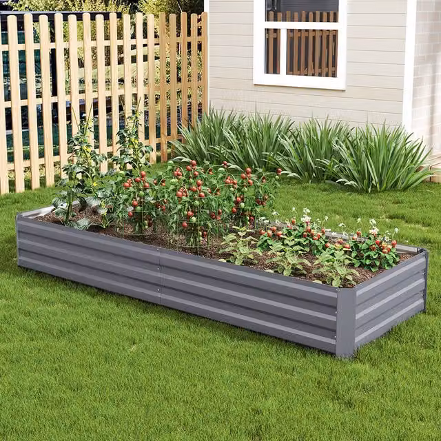 Breeins Grey Metal Rectangular Raised Garden Bed, W: 240 cm, D: 90 cm, H: 30 cm