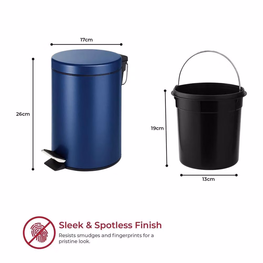 NESTLUNE 3L Stainless Steel Pedal Bin with Matt Finish in Blue – 3