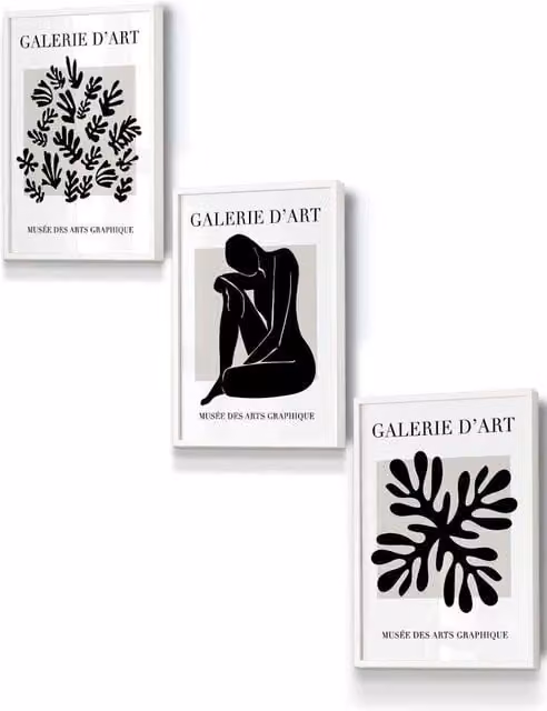 ARTZE Matisse Floral and Nude Framed Wall Art in Black, Beige and White, W: 33 cm, H: 45 cm, D: 0.2 cm